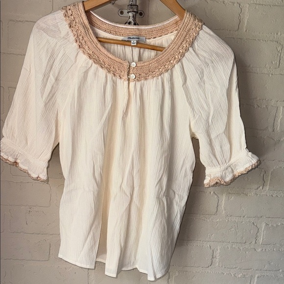 Madewell peasant blouse short sleeve crochet trim gauze cotton small - Picture 3 of 6